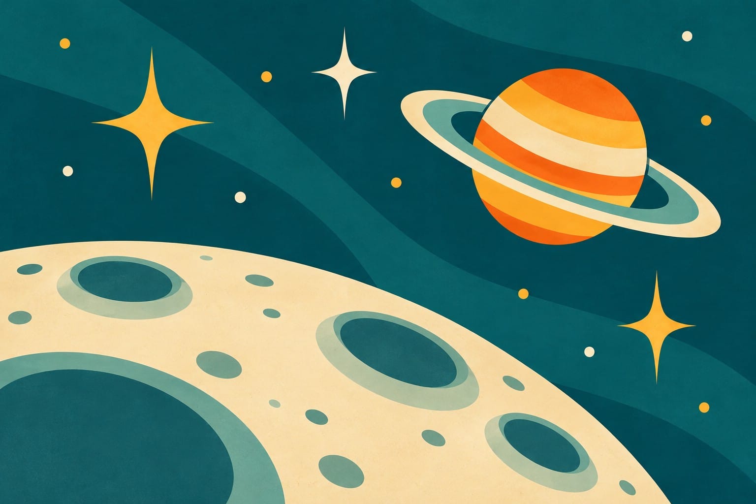 Moon and Ringed Planet
