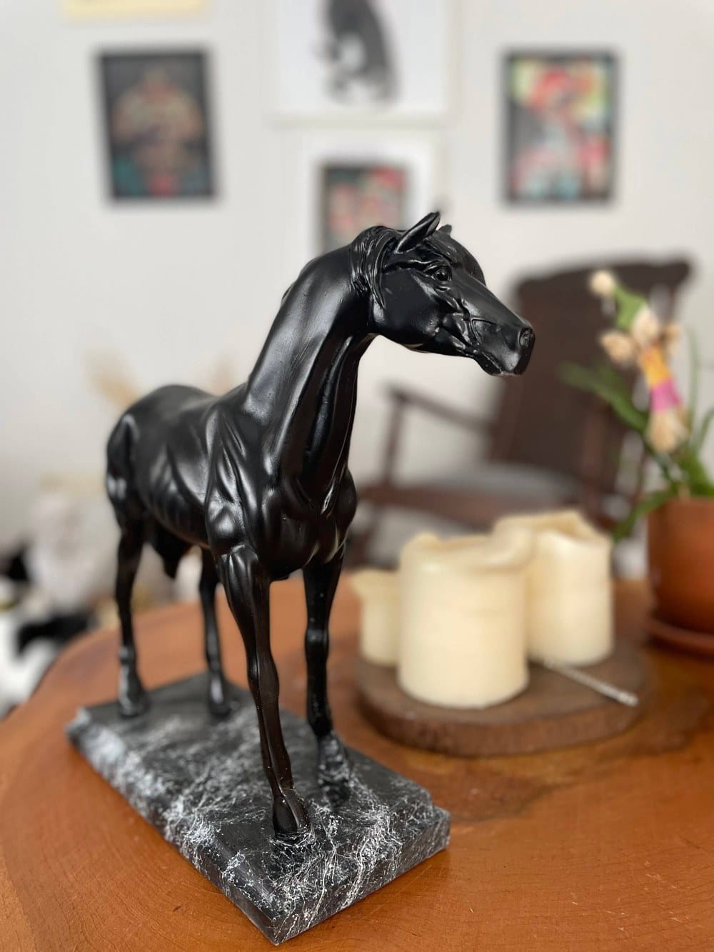 Large Black Horse Sculpture