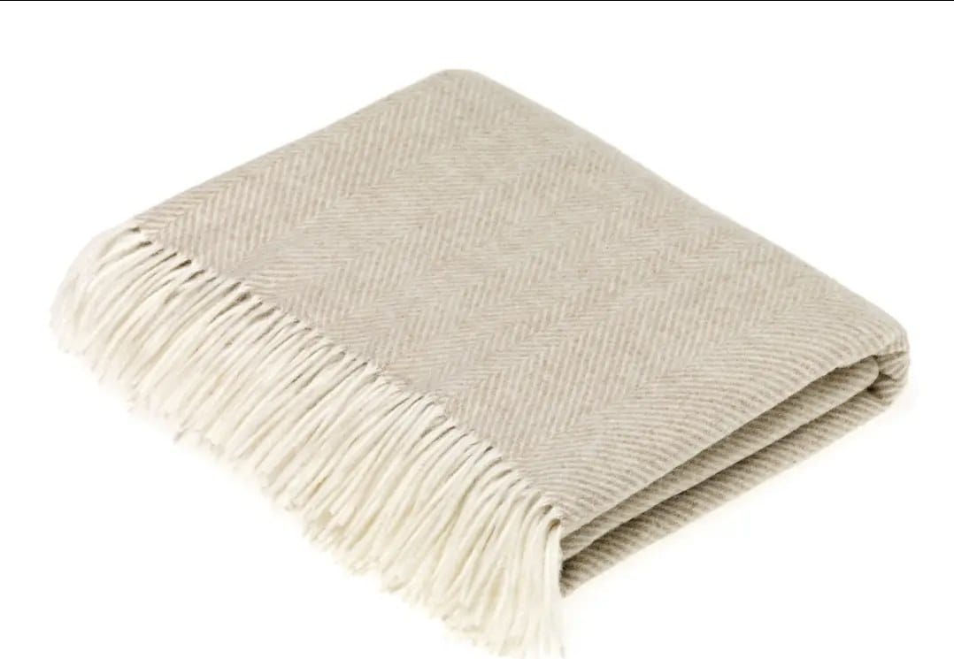 Herringbone Merino Throw, Beige