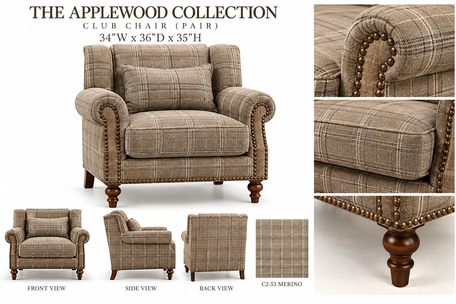 Applewood Club Chairs, Merino Pair
