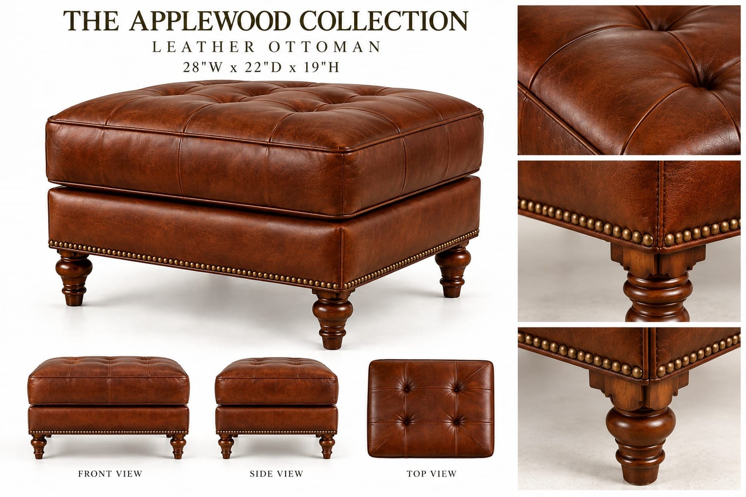 Applewood Leather Ottoman