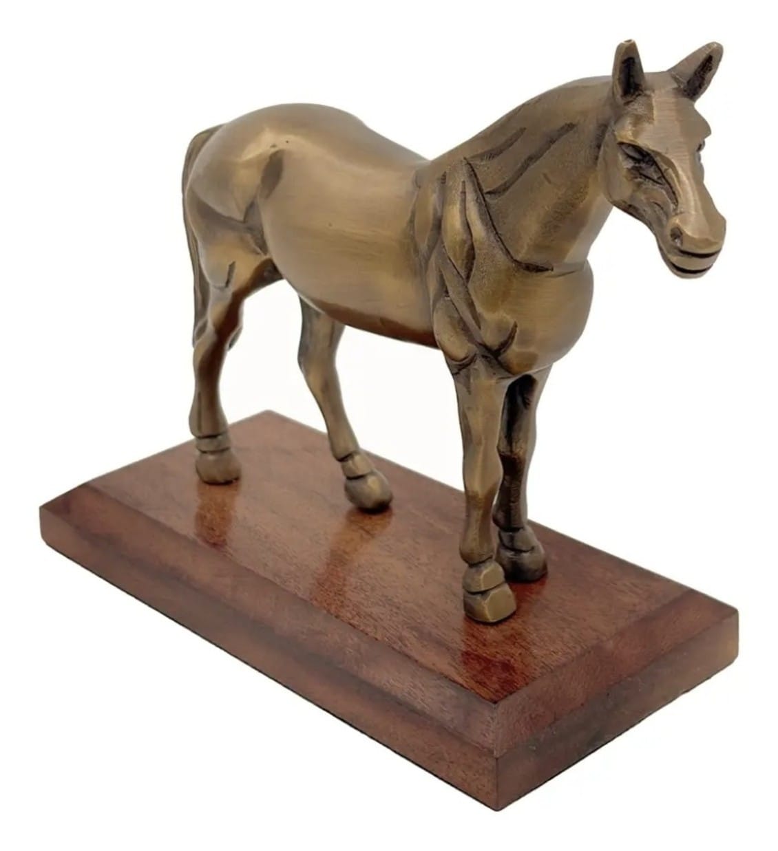 Antiqued Brass Horse on Wood Stand