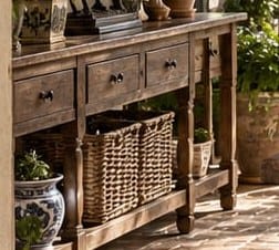 Walnut Console with Basket Shelf