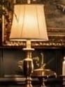 Brass Buffet Lamps with Linen Shades, Pair