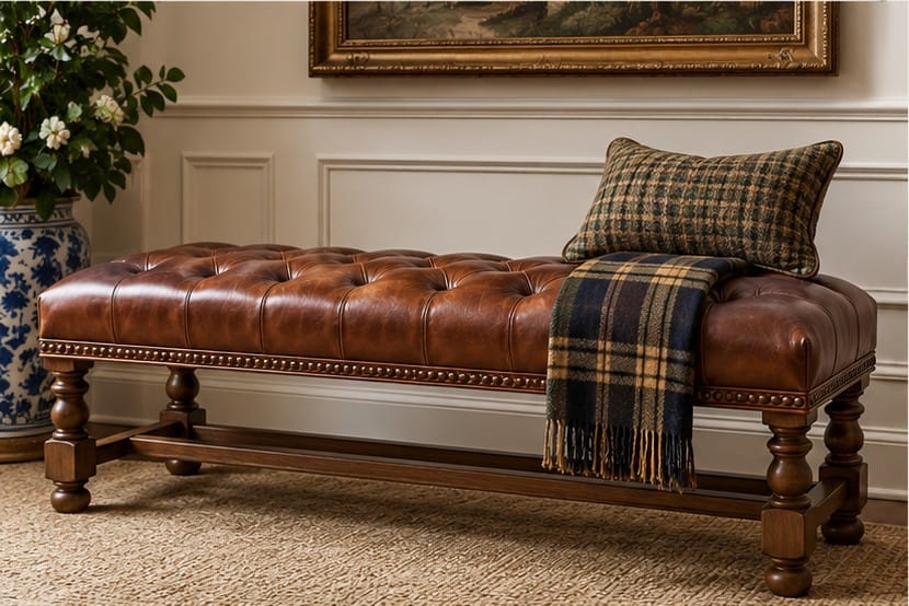 Tufted Leather Bed-End Bench