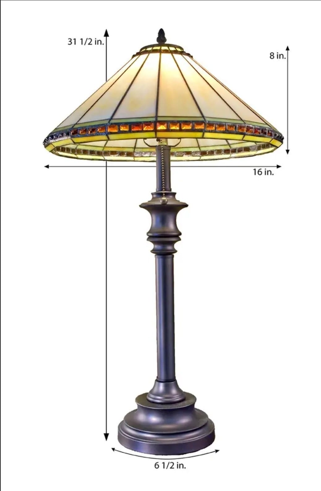 Ivory & Amber Mission Stained-Glass Table Lamp, 31½" — additional view