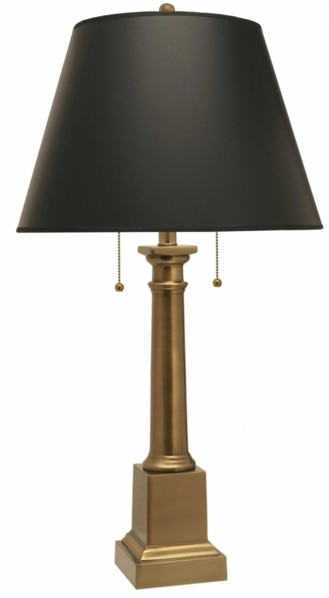 Brass Table Lamps with Black Shades, Pair