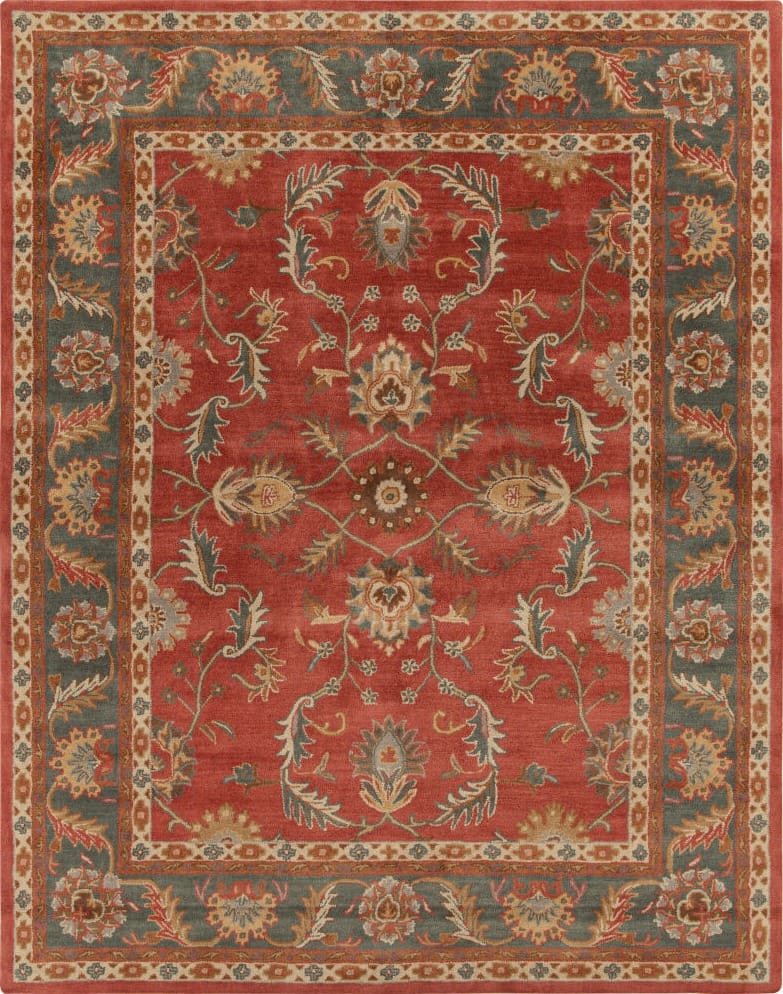 Surya Caesar Rug, Red & Slate Green, 10' × 14'