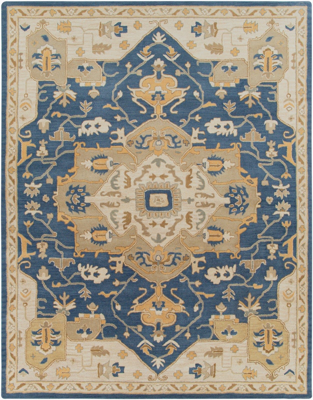 Surya Caesar Rug, Ink Blue & Tan Medallion, 10' × 14'