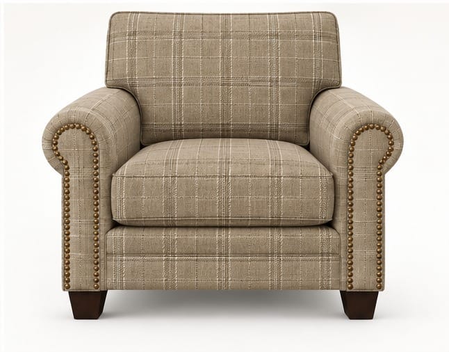 The English Roll-Arm Chair, Merino Plaid