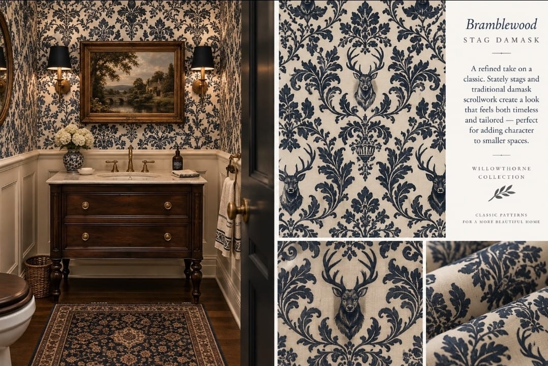 Bramblewood Stag Damask Wallpaper